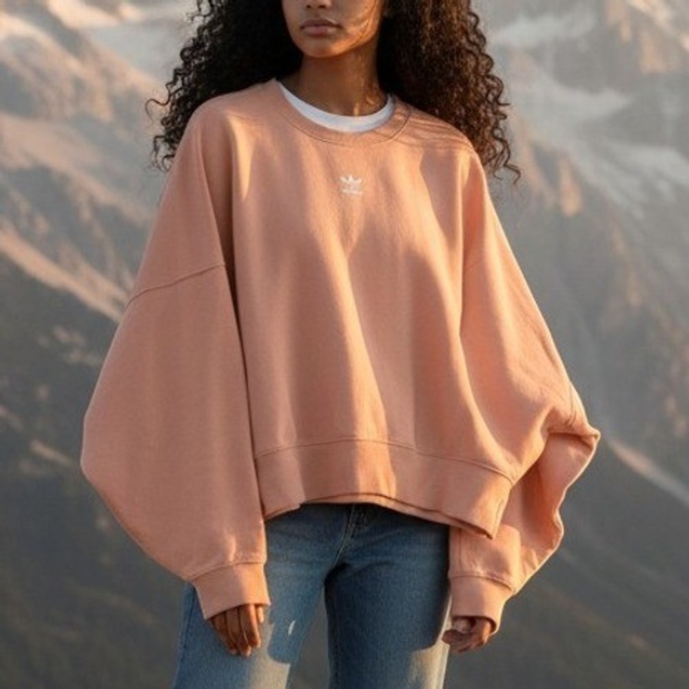 Adidas Women's Peach Coral Adicolor Essentials Fleece Trefoil Sweatshirt Size XL